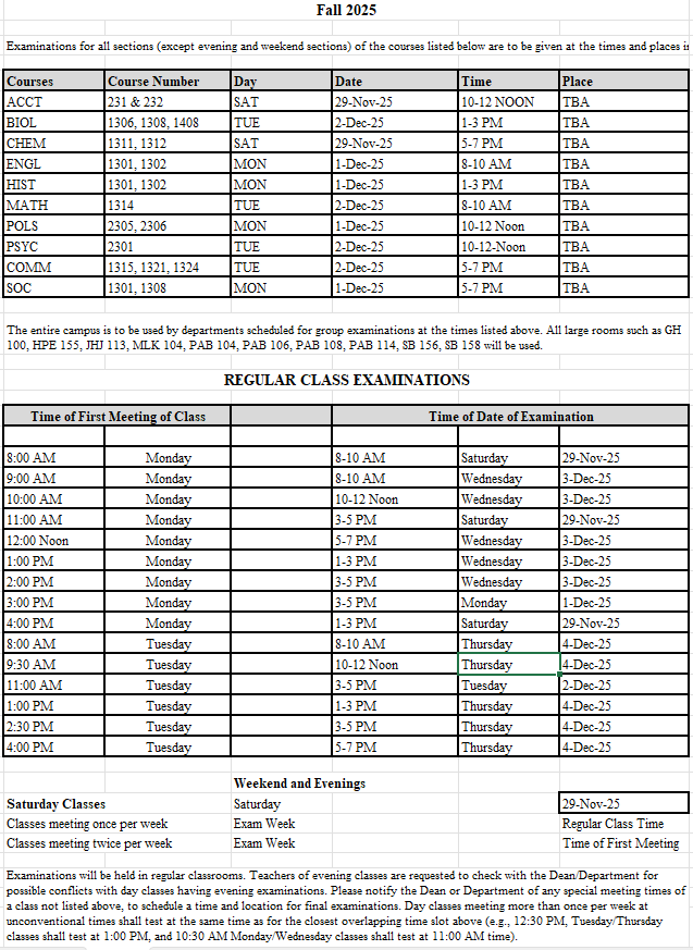 Final Exam Schedule
